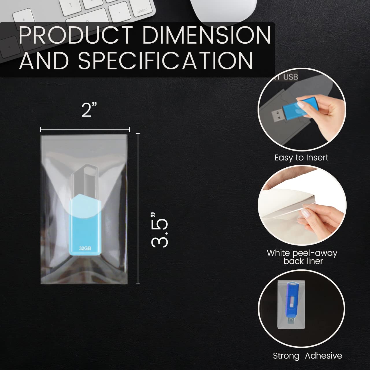 Professional USB Drive Adhesive Pockets | Transparent Self-Adhesive Storage Sleeves | Universal Flash Drive Holders | Stick-On Pouches for Organizing