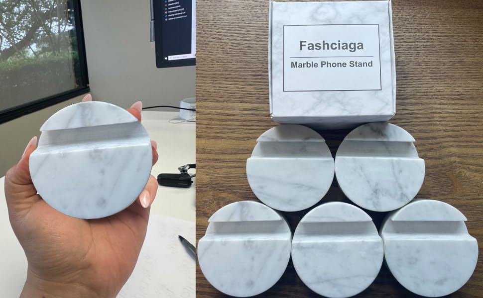 fashciaga Luxurious Marble Cell Phone Stand Holder for Cellphone Tablet On Desk, Countertop, Table, Nightstand. Heavy Real Stone Mobile Phone Stands