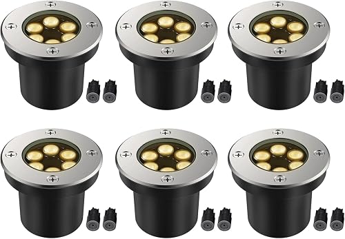 JESLED Outdoor Landscape Lights, 6W LED In Ground Well Lights, 12V 24V 3000K Warm White, IP67 Waterproof Low Voltage Landscaping Spotlight