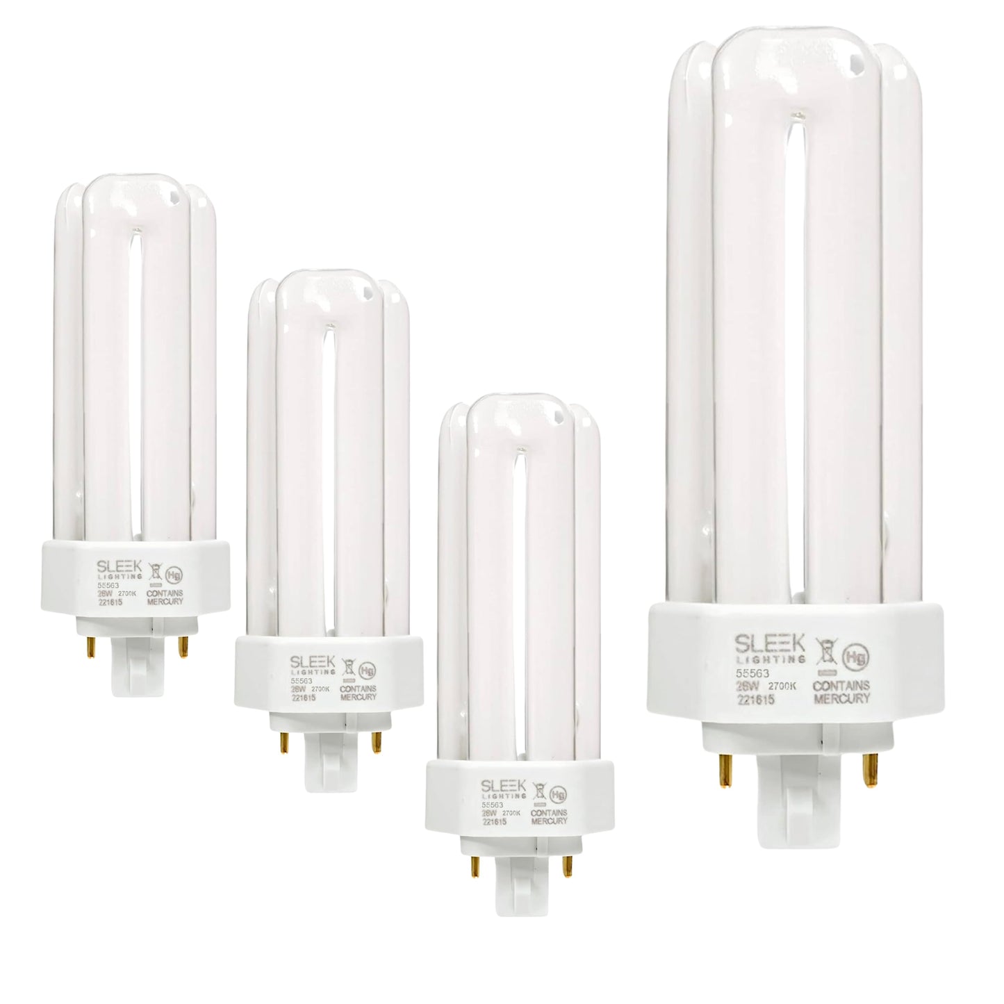 SLEEKLIGHTING 26 Watt T4 Tri Tube CFL 4 Pin GX24Q-3 Base Light Bulb 2700K 1600lm - Compact Fluorescent - Warm White Light 4pack