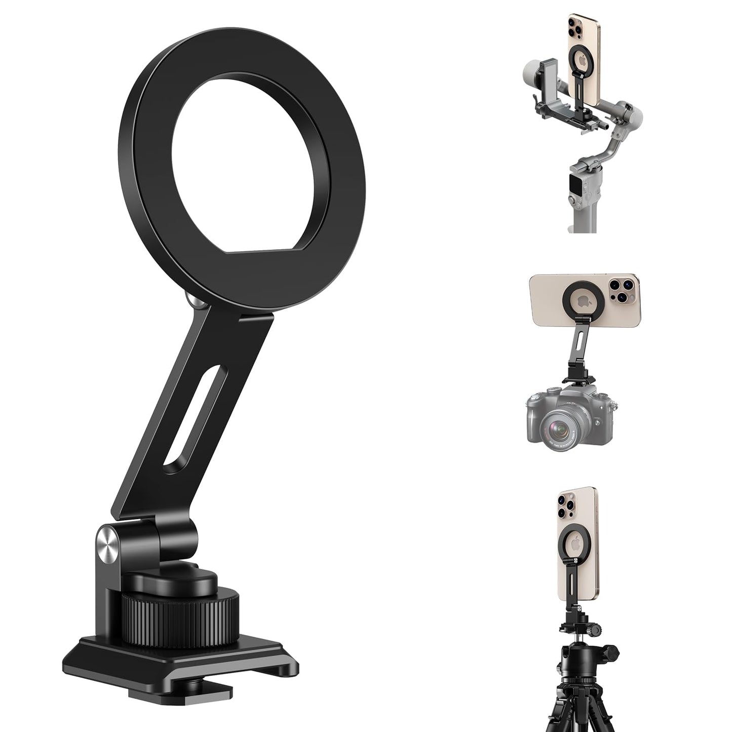 elitehood Aluminum Tripod Phone Mount Adapter for DJI RS 4 Mini, Magnetic Smartphone Tripod Mount with Arca-Standard & Hot Shoe Plate for Camera, Cold