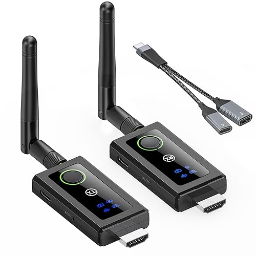 KCEVE Wireless HDMI Transmitter and Receiver 200M/660FT, 5G / 4K Decoding Wireless HDMI Extender Kit with KVM Function USB Mouse/Keyboard Port and 2