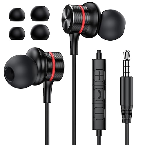 MOSWAG Wired Earbuds with Microphone, 3.5mm in-Ear Headphones with Noise Isolating Fit & Clear Sound, Comfortable Ergonomic Earpieces for Phone…