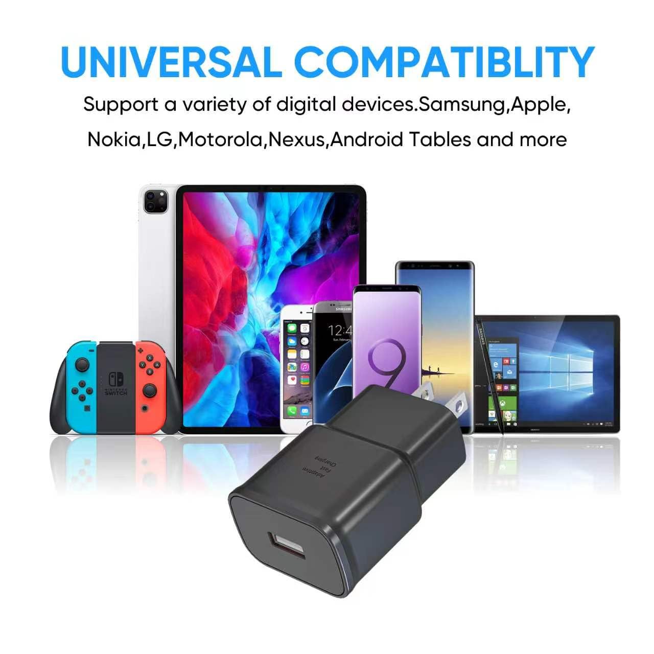 Adaptive Fast Charging Block USB Wall Charger Adapter Fits Samsung Galaxy S25/S24/S23/S22/S22 Ultra/S21/S20/S10/S9/S8/S7/Edge/Note 10 Quick Charge