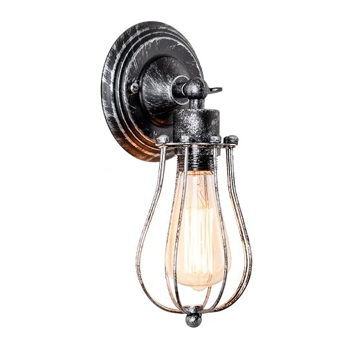 Vintage Wall Lamp Adjustable Rustic Retro Wire Cage Wall Light Industrial Style Indoor Lighting Fixture ;Moonkist (Silver)