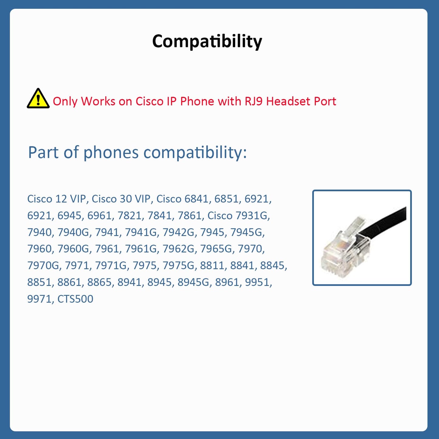 MKJ Headset Adapter Cable - Compatible with Cisco Phones, RJ9 Headset Cord, U10 Compatible for 7841 7942G 8841 7931G 7821 7861 9951 9971