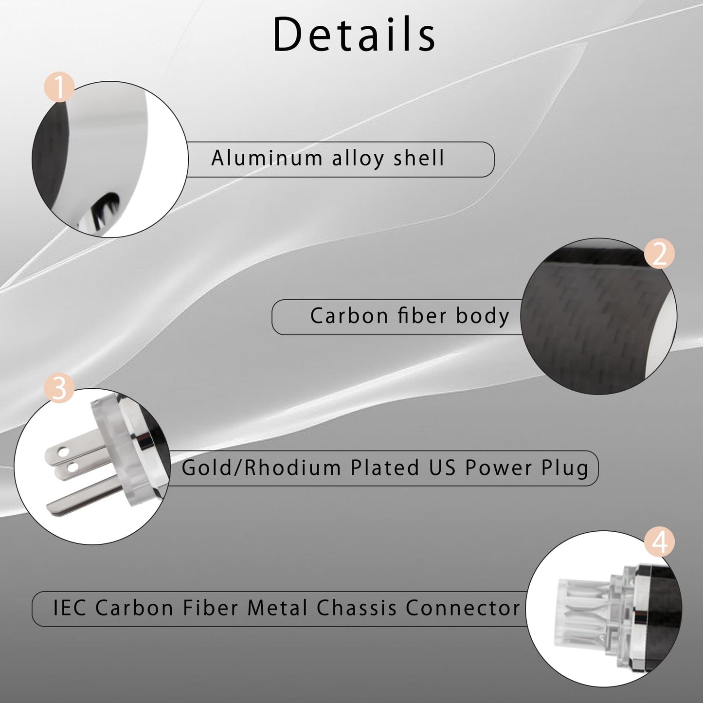 Monosaudio Audiophile Power Plug Black Carbon Fiber Transparent 10A/250V 15A/125V Audio Power Connector Brass IEC320 C13 Connector for DIY Audiophile