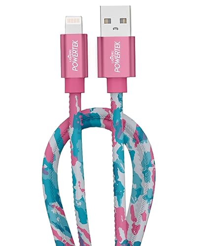 LIQUIPEL Powertek iPad & iPhone Lightning Charger Cable, Fast Charging 6ft MFI, Tie Dye Black (Teal Pink)