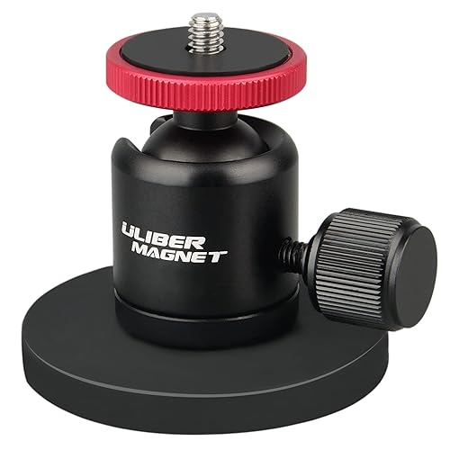 ULIBERMAGNET 60lb Magnetic Camera Mounting Base with Mini Ball Head, Super Strong Rubber Coating Neodymium Magnet with 1/4’’-20 Male Thread Stud