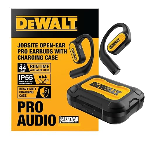 DEWALT Heavy Duty Open Ear Headphones, Bluetooth 5.3 Wireless Earbuds IP55, 44Hrs Runtime, Jobsite Premium Sound True Wireless Air Conduction Open…