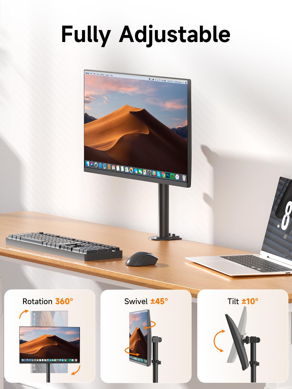 Bracwiser Single Fully Adjustable Monitor Arm Stand Mount Fits One Screen 13-32 inch 22lbs for Monitor Computer Screen 13 15 17 19 20 22 23 24 26 27
