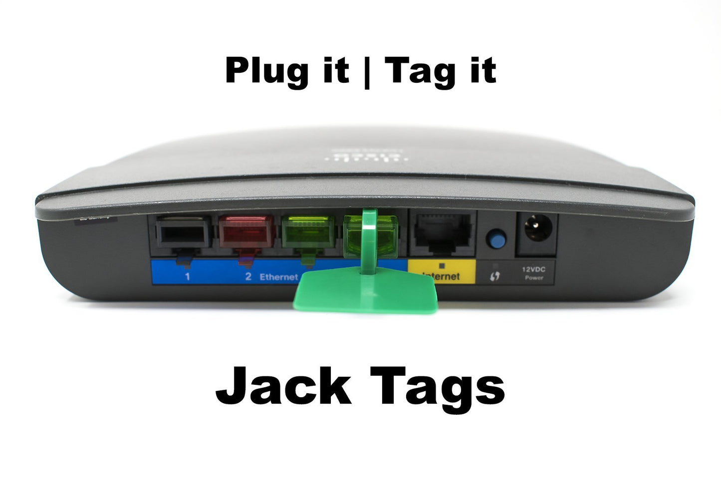 RJ45 Dust Cover and Label Device 50-Pack - Jack Tags Protect and Identify Router and Switch Interfaces, Patch Panels, RJ45 Keystone Wall Plate Cap