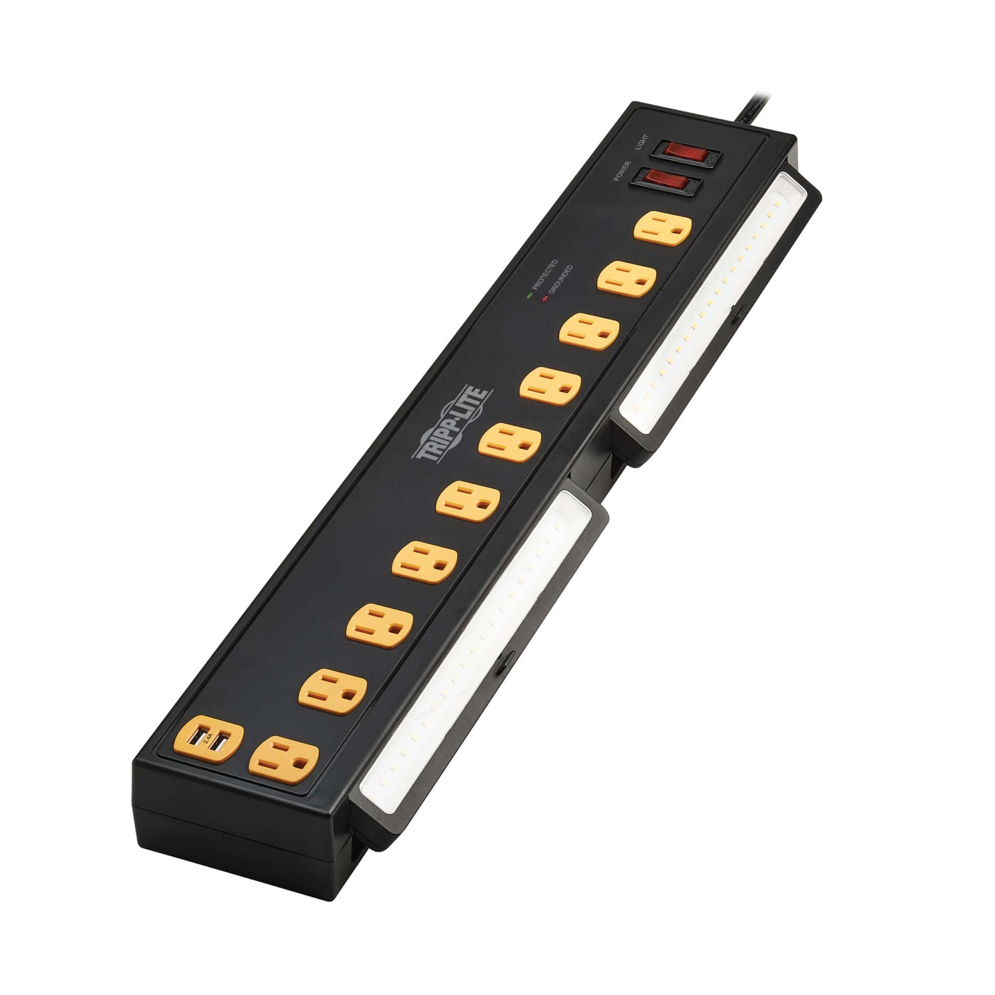 Tripp Lite Heavy Duty Surge Protector Power Strip with Work Lights, 10-Outlets for Industrial & Garage, 2 USB Ports, 6ft Power Cord, 1350 Joules