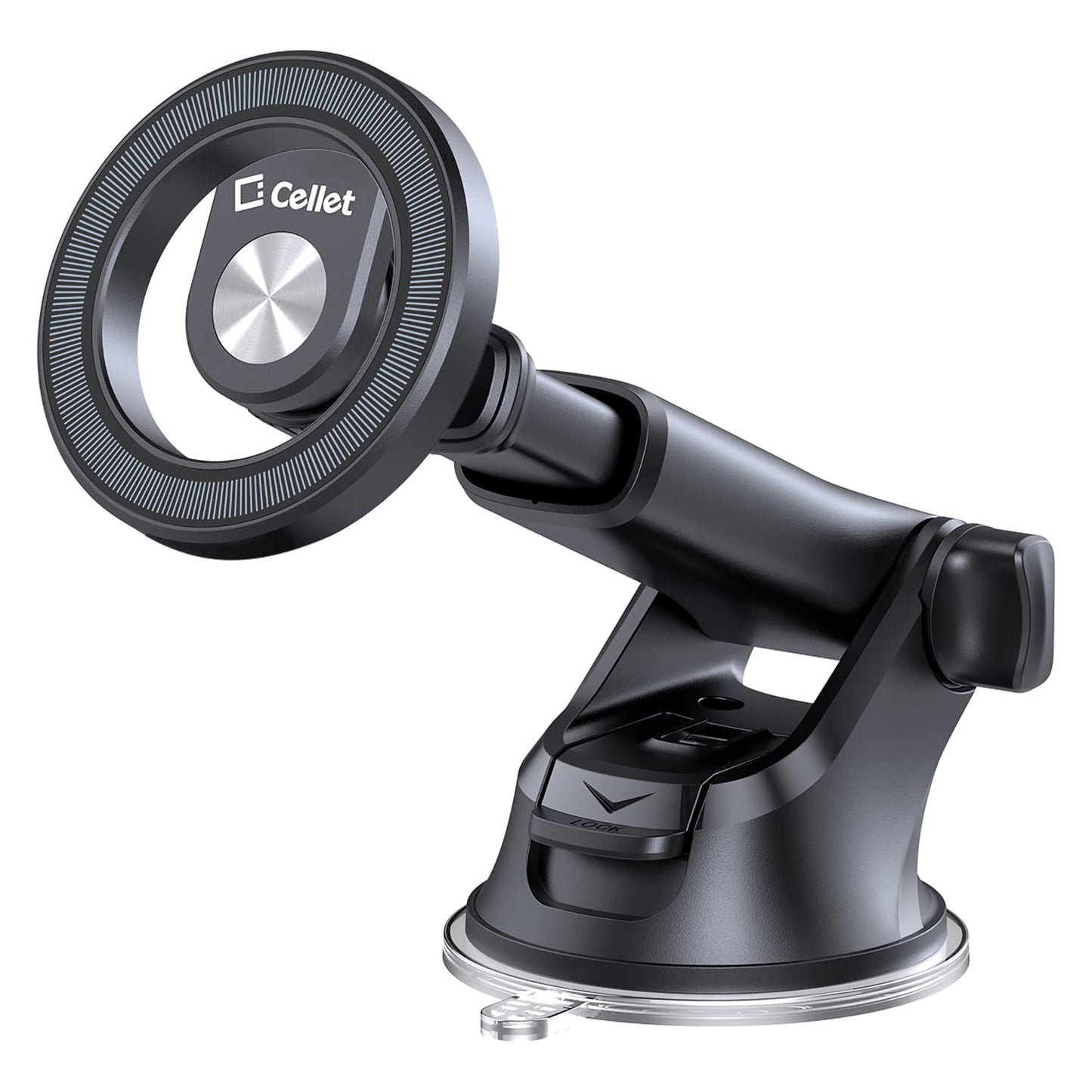 Cellet Magnetic Car Phone Mount with Strong N52 Magnets - 360° Rotation, Telescopic Arm, Reusable Suction Cup - Dashboard & Windshield Holder