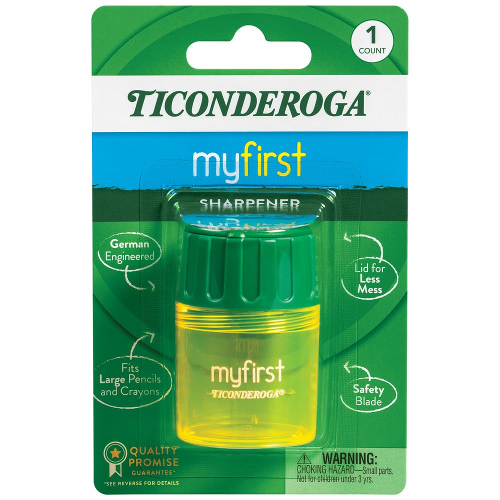 Ticonderoga My First Pencil Sharpener, 1 Hole, Large Barrel, Yellow/Green