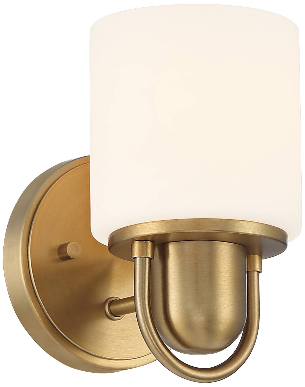 Possini Euro Design Copenhagan Modern Wall Light Sconce Warm Brass Gold Metal Hardwired 4 3/4" Fixture White Glass Shade for Bedroom Bathroom Vanity