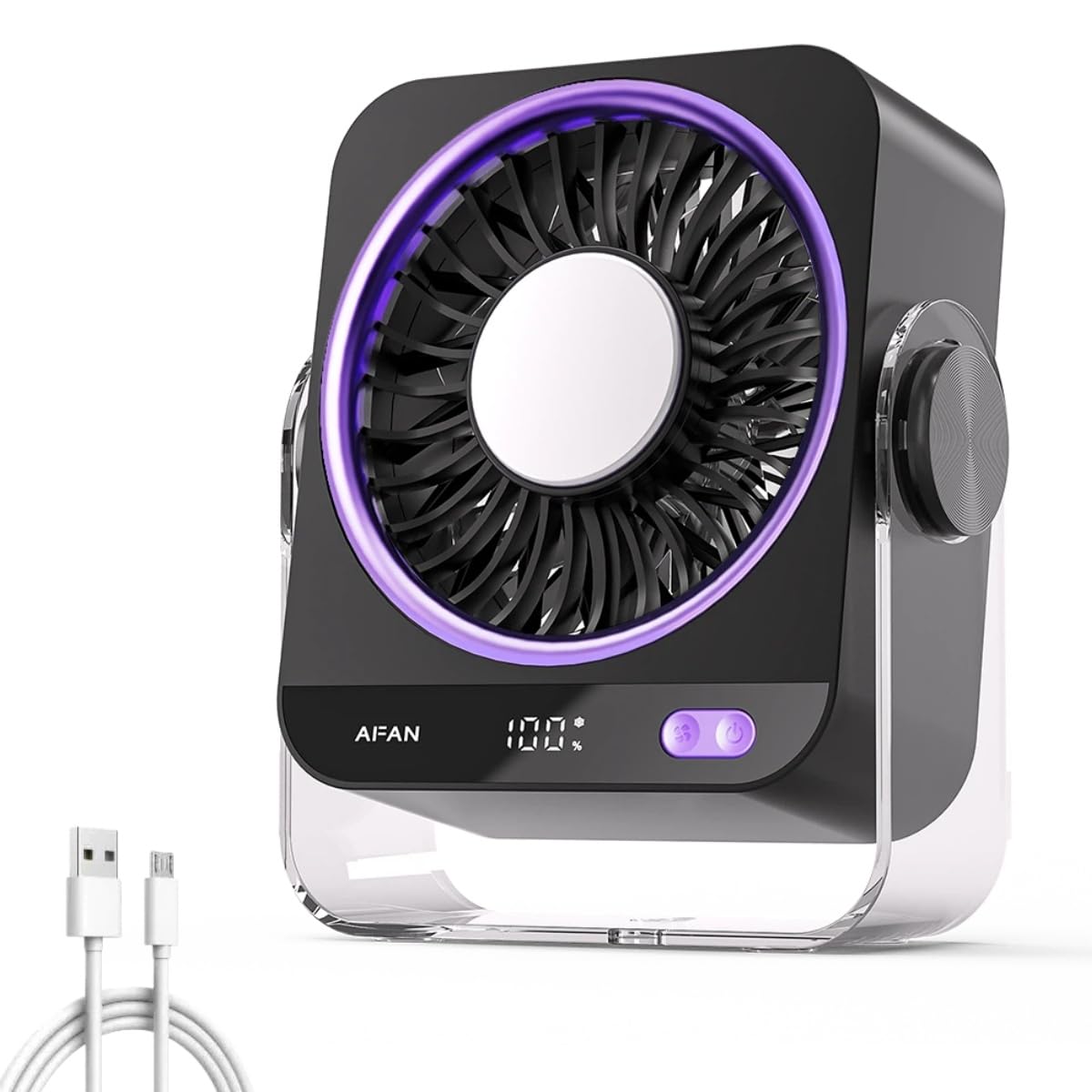 Rechargeable USB Desk Fan with Cooling Function, 5 Speeds Quiet Portable Fan with Digital Display,Turbo Airflow & 180° Tilt,Small Personal Fan