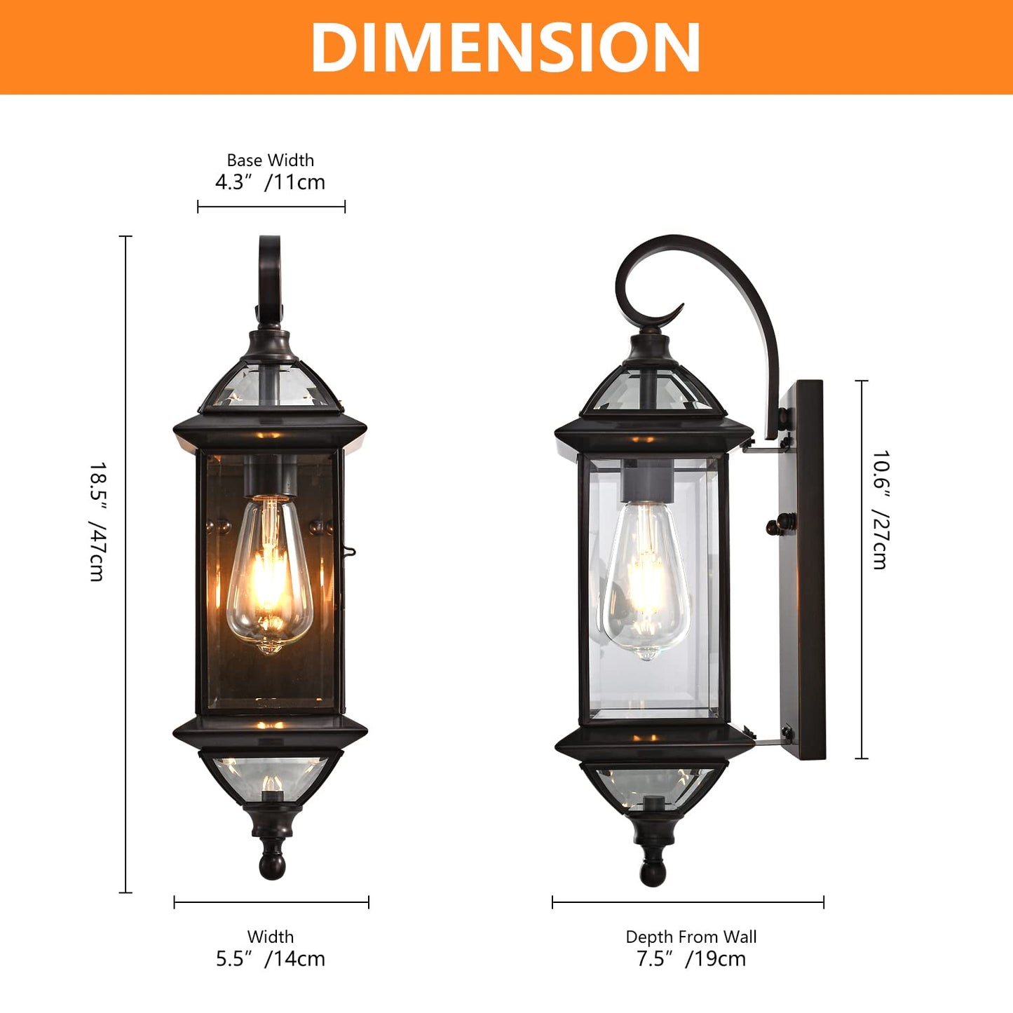 Milaii 18.5" H Copper Outdoor Wall Lights Exterior Waterproof Wall Sconce Light Fixture E26 Socket Oil Rubbed Bronze Porch Light with Clear Glass