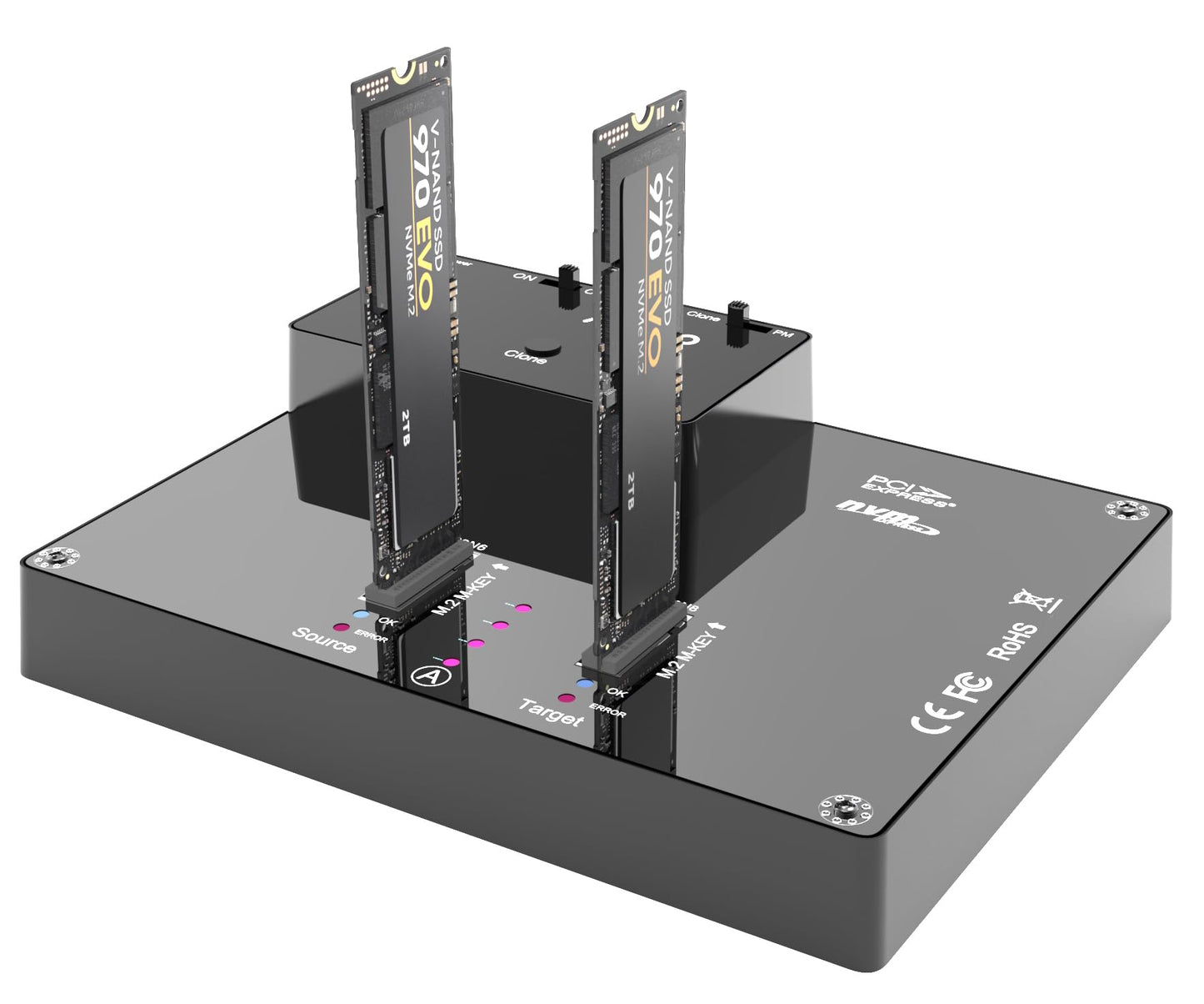 MAIWO K3015P Portable Dual Bay M.2 NVME Docking Station, Tool-Free Type-C10Gbps NVME SSD External Enclosure, with Offline Clone duplicator and System