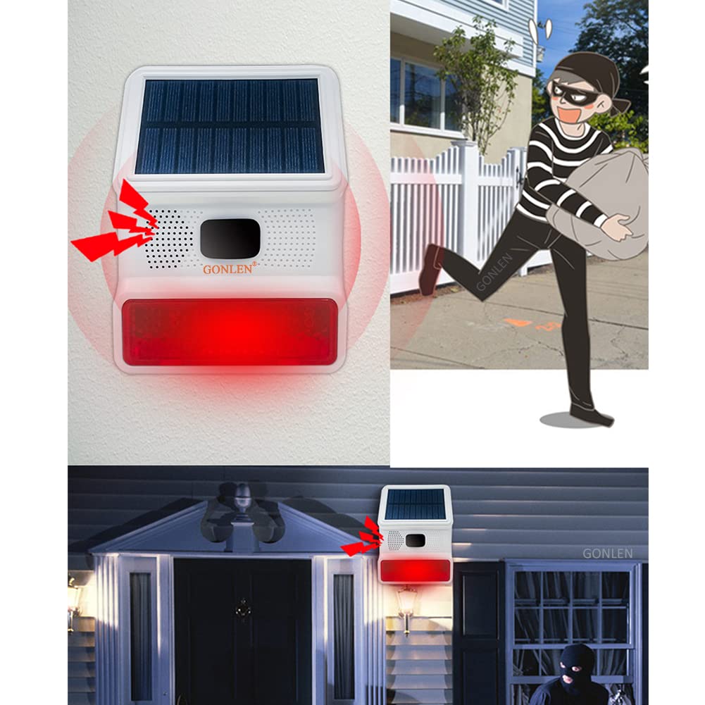 GONLEN Wireless Home Alarm System Strobe Solar Siren Burglar Anti Theft with Door Sensor PIR Motion Detection for Security Protection