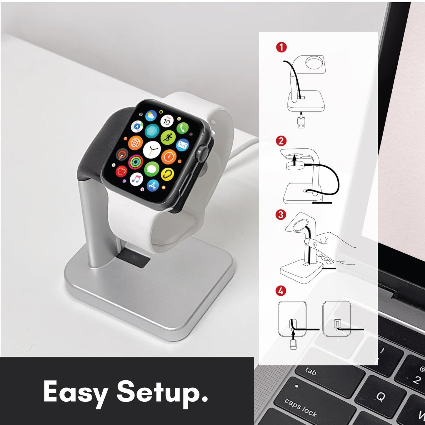 Macally Apple Watch Stand for Series Ultra 11,10, 9, 8, 7, 6, 5, 4, 3, 2, 1, SE (49mm 45mm 44mm 42mm 41mm 40mm 38mm) - Apple Watch Charger Stand Dock