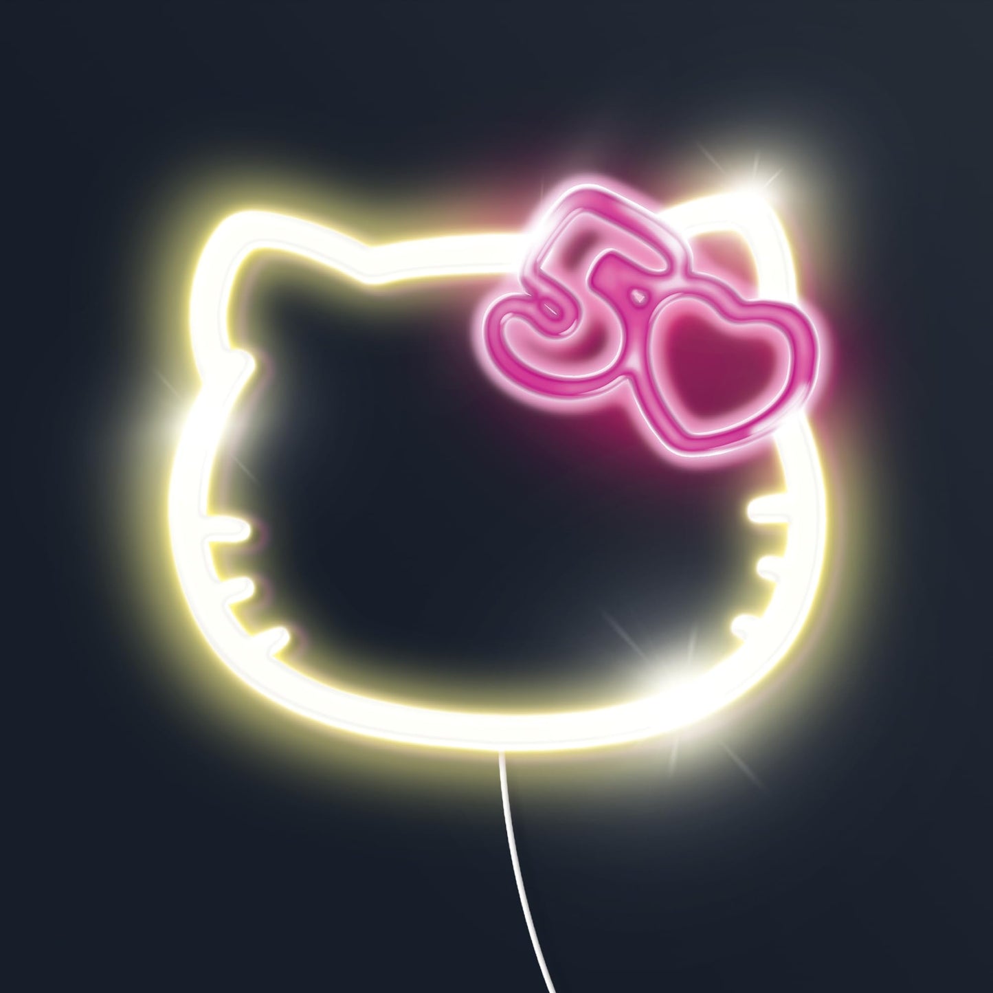 Hello Kitty 50th Anniversary Light-Up Wall Decor - USB Powered Neon LED Sign with Pink and White Lights, Cute Decorative Wall Art for Bedrooms