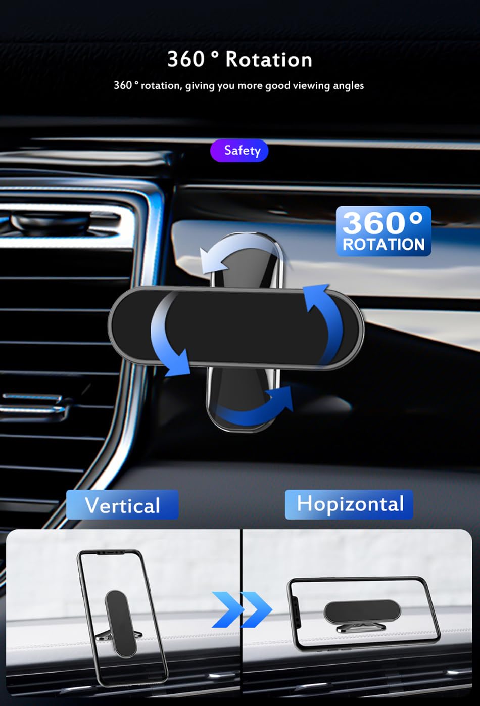 LDJYEONS Car Phone Holder 2pcs, Magnetic Car Phone Holder, 360° Rotation Capable, Suitable for General Smartphones