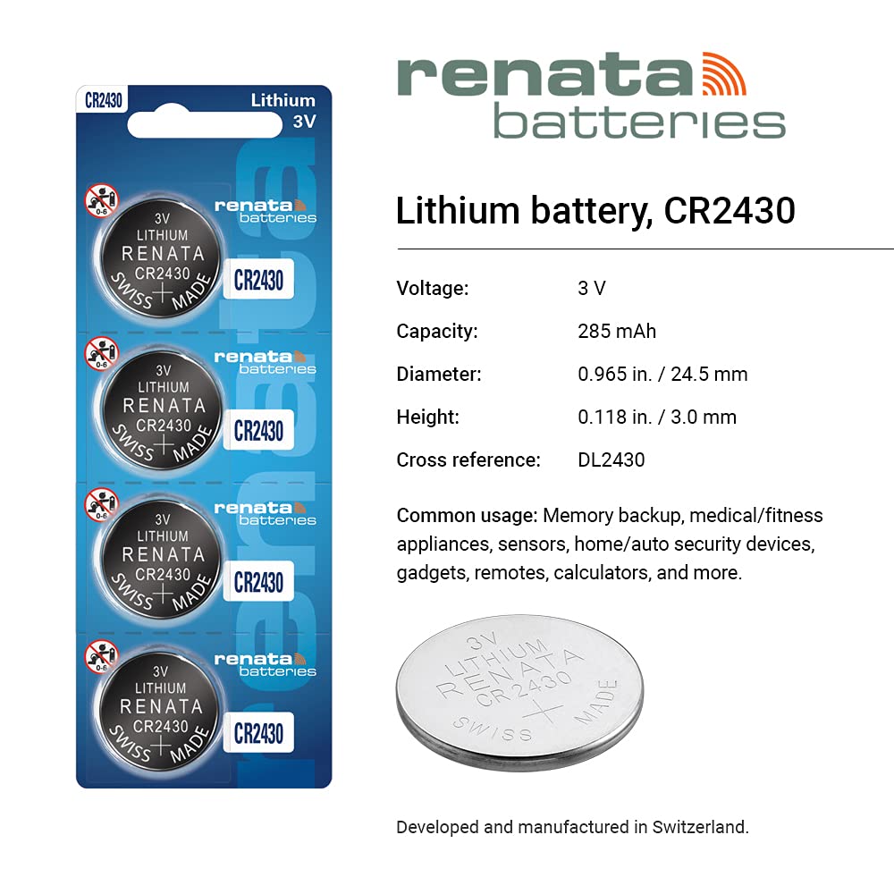 Renata CR2430 3V Lithium Coin Batteries (5 Pack)