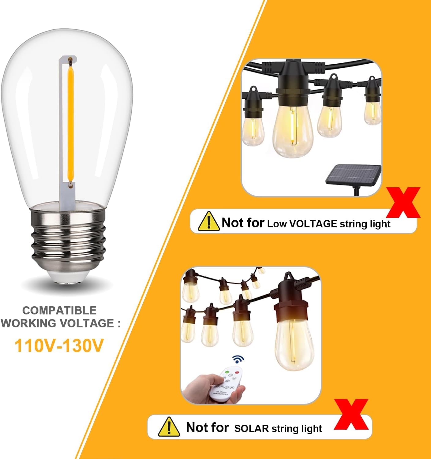 FUTIME 48Pack S14 LED String Light Bulbs, 1W Shatterproof Replacement Bulbs
