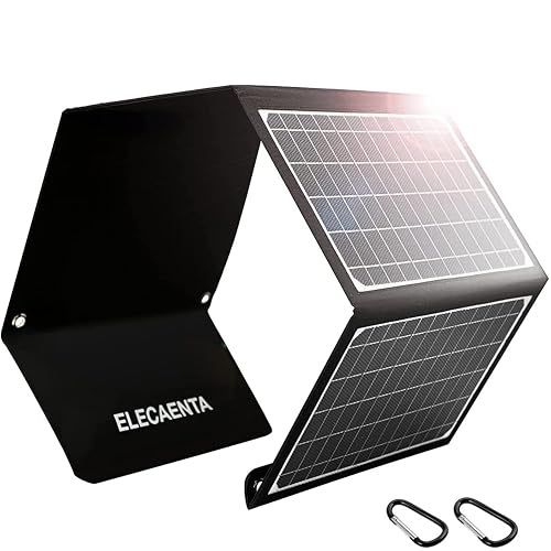 ELECAENTA 30W Portable Solar Panel Charger, 18W USB C Fast Charging, QC 3.0 and USB A Ports for Cellphones Tablets Camera Power Bank, IPX5 Waterproof