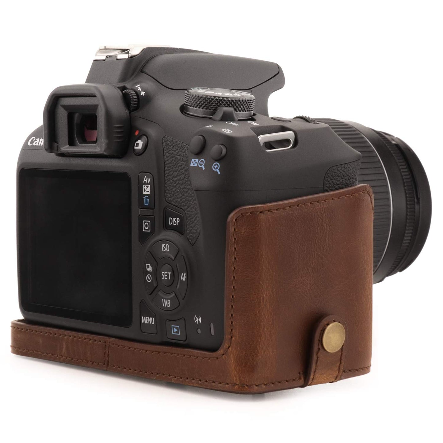 MegaGear MG1608 Ever Ready Leather Camera Case compatible with Canon EOS Rebel T7 (18-55mm), 2000D (18-55mm) - Dark Brown