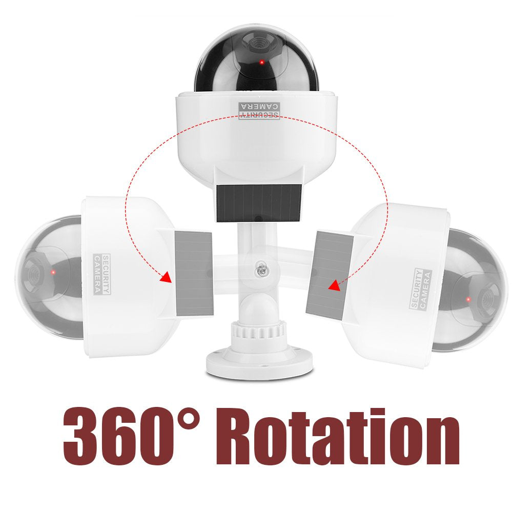Solar Powered Dummy Camera, Dome Shape Security Fake Camera with Flashing LED for Home/Warehouse