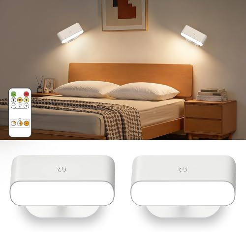 Alinana Wall Sconces Battery Operated with Timer, Rechargeable Wall Lights with Touch & Remote Control, Dimmable Stick On Wall Lights, Battery Powered