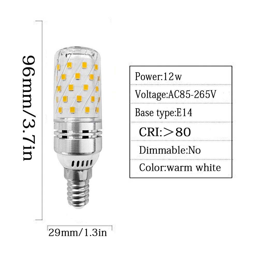 E14 12W LED Candle Light Bulbs, AC85-265V,E14 Base,3000K Warm White,120w Halogen Light Equivalent Candelabra LED Bulbs for Chandelier Home