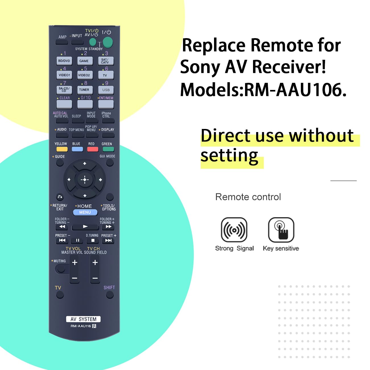 RM-AAU106 Replacement Remote Control for Sony AV Receiver Home Theater System STR-DH720 STRDH730 STR-DH720HP STR-DH730 1-489-345-11 STR-DH830