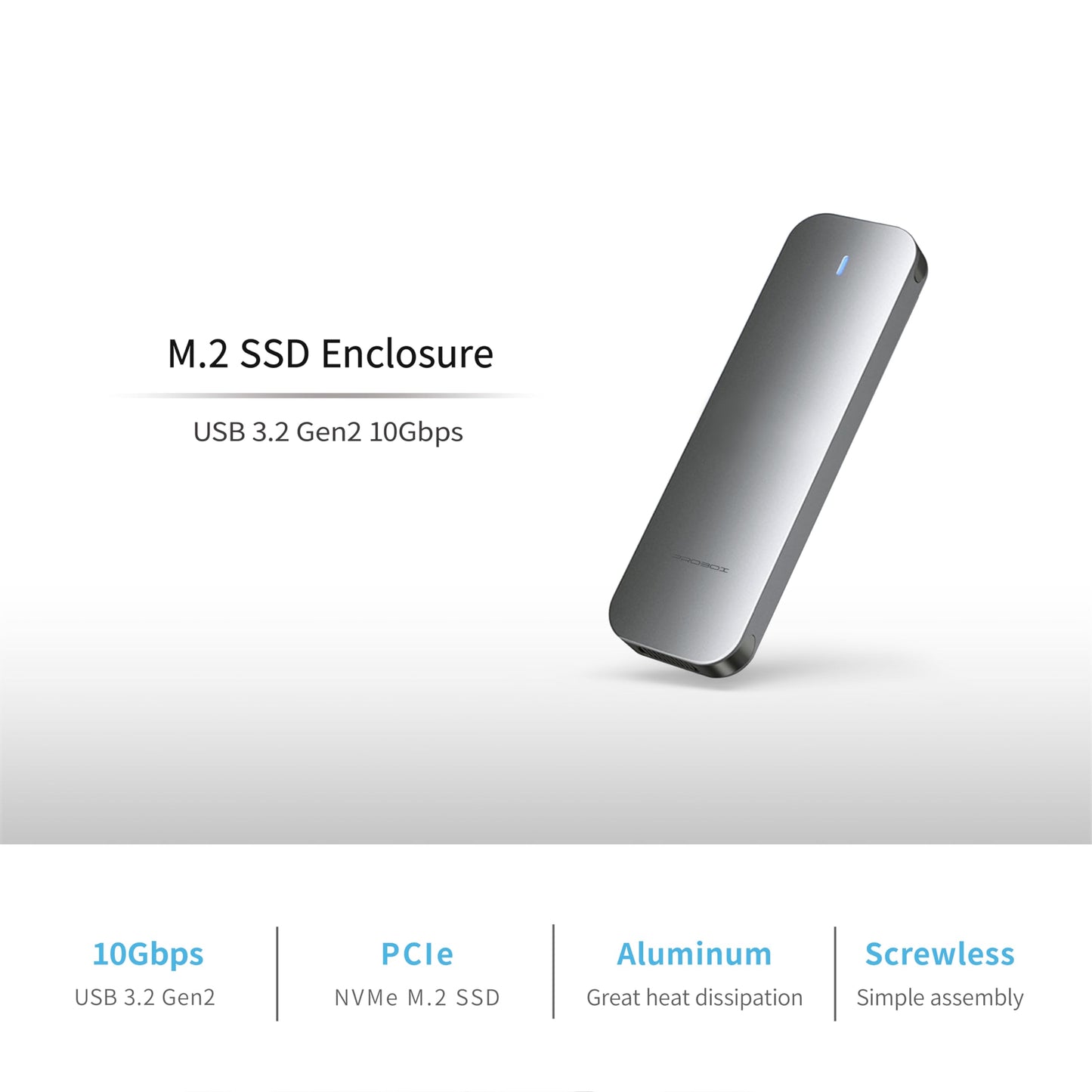 Mediasonic Aluminum M.2 PCIe NVME SSD Enclosure to USB 3.2 Gen 2 10Gbps USB Type C | M-Key/B+M Key | Support UASP Trim | 2230/2242/2260/2280 (Support