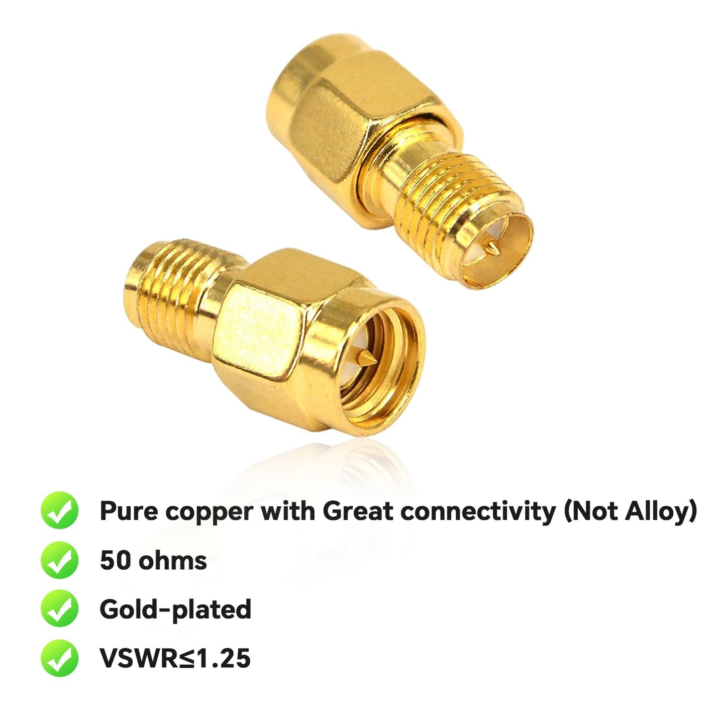Boobrie SMA WiFi Adapter RP-SMA Female to SMA Male Coaxial Connector RF Antennas Plug Connector RP-SMA to SMA Adapter SMA Plug to RP SMA Jack for FPV