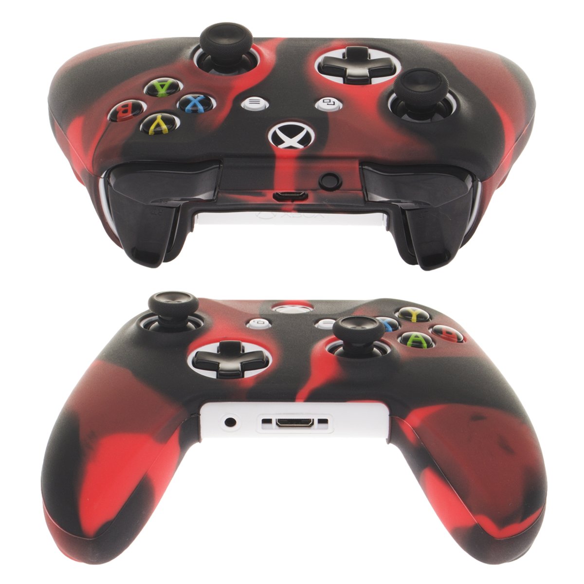 YoRHa Silicone Cover Skin Case for Microsoft Xbox One X & Xbox One S Controller x 1(red Black) with Pro Thumb Grips 8 Pieces