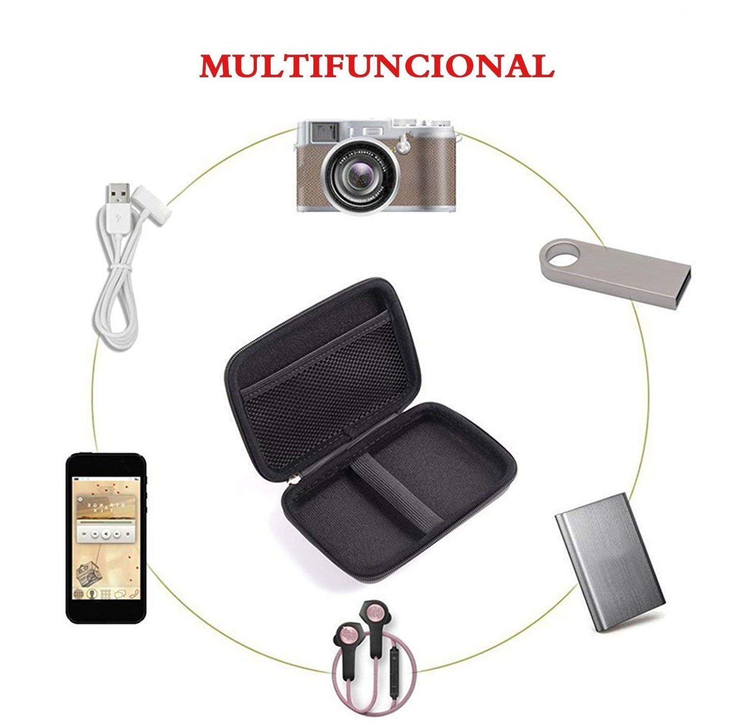 CableVantage 2.5" External Hard Drive Disk Case Portable Power Bank External Battery Bag Hand Carry Zipper Travel Earphone Charege Cable HDD Pouch