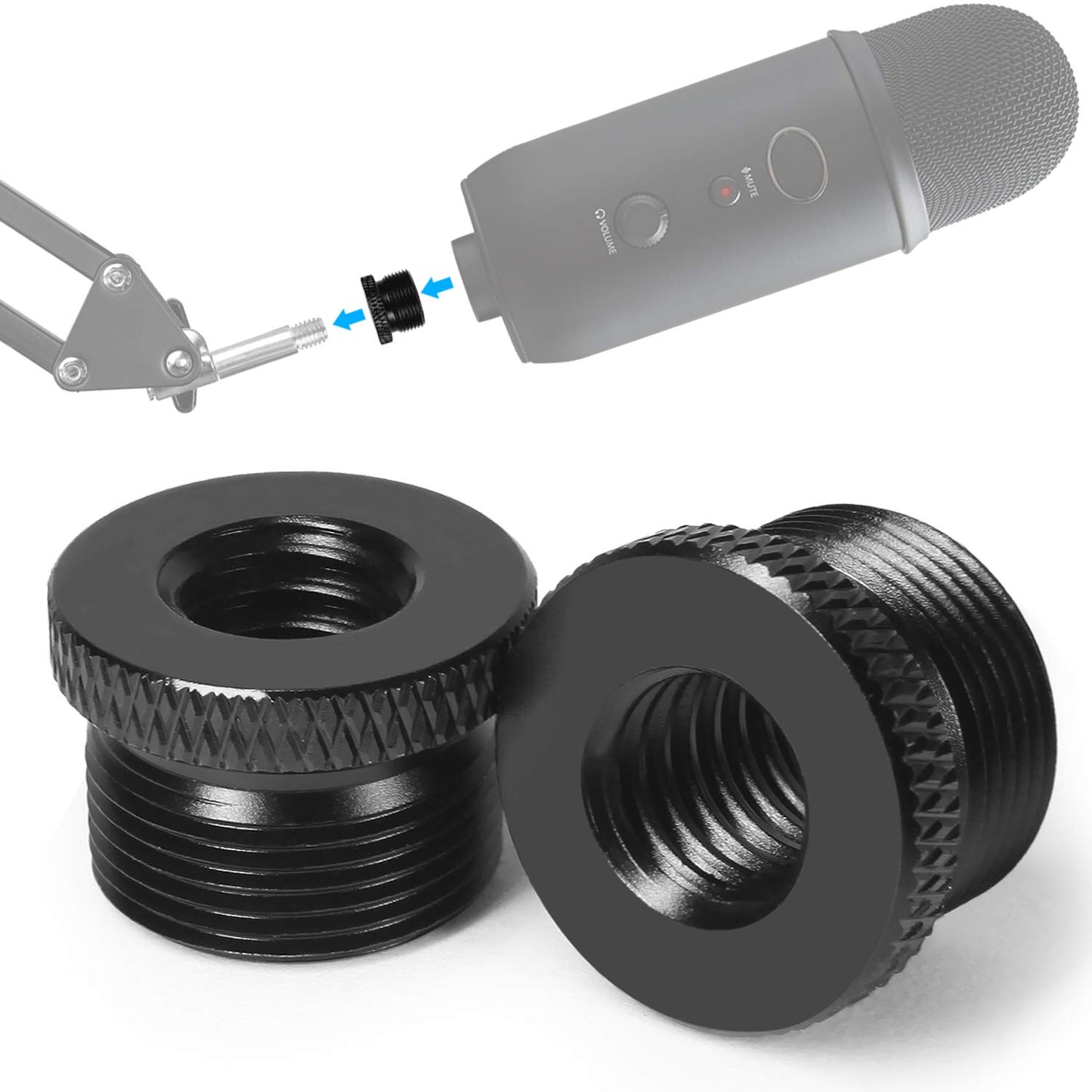 Frgyee 2 Pack Screw Thread Adapter, 5/8" Male to 3/8" Female Mic Screw for Blue Yeti/Blue Snowball/Yeti X Microphone Stand Mount (Black)