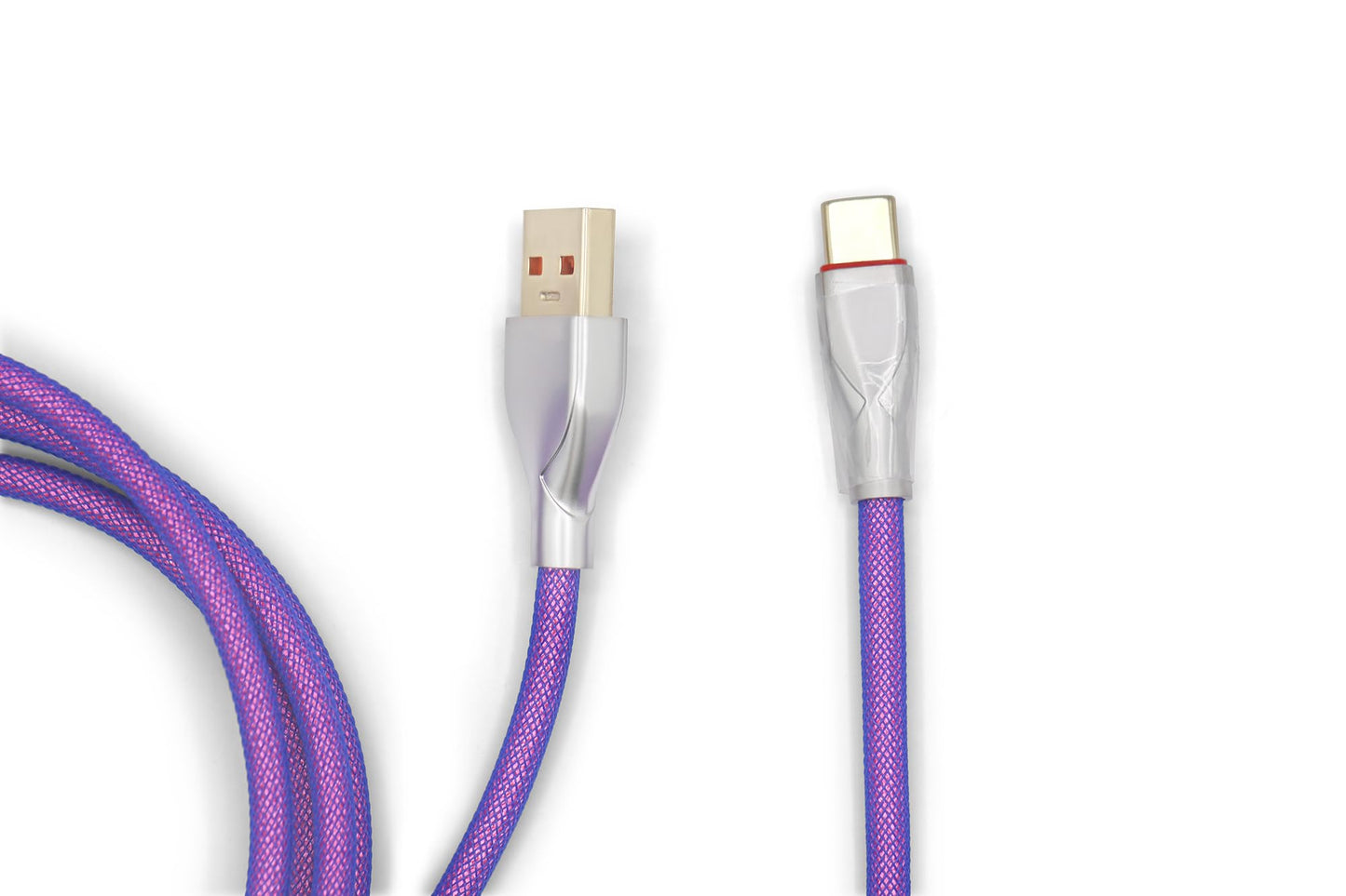 Glacier Premium Durable Quality Braided USB-C to USB-A Coiled Cable with Detachable Metal Aviator Connector Plug for Mechanical Keyboard (Violet