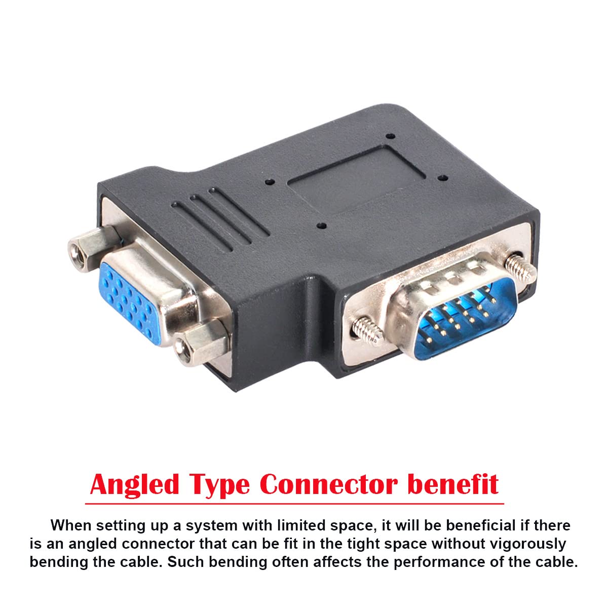 chenyang Vertical Flat Left Angled 90 Degree VGA SVGA Male to Female Extension Adapter Black