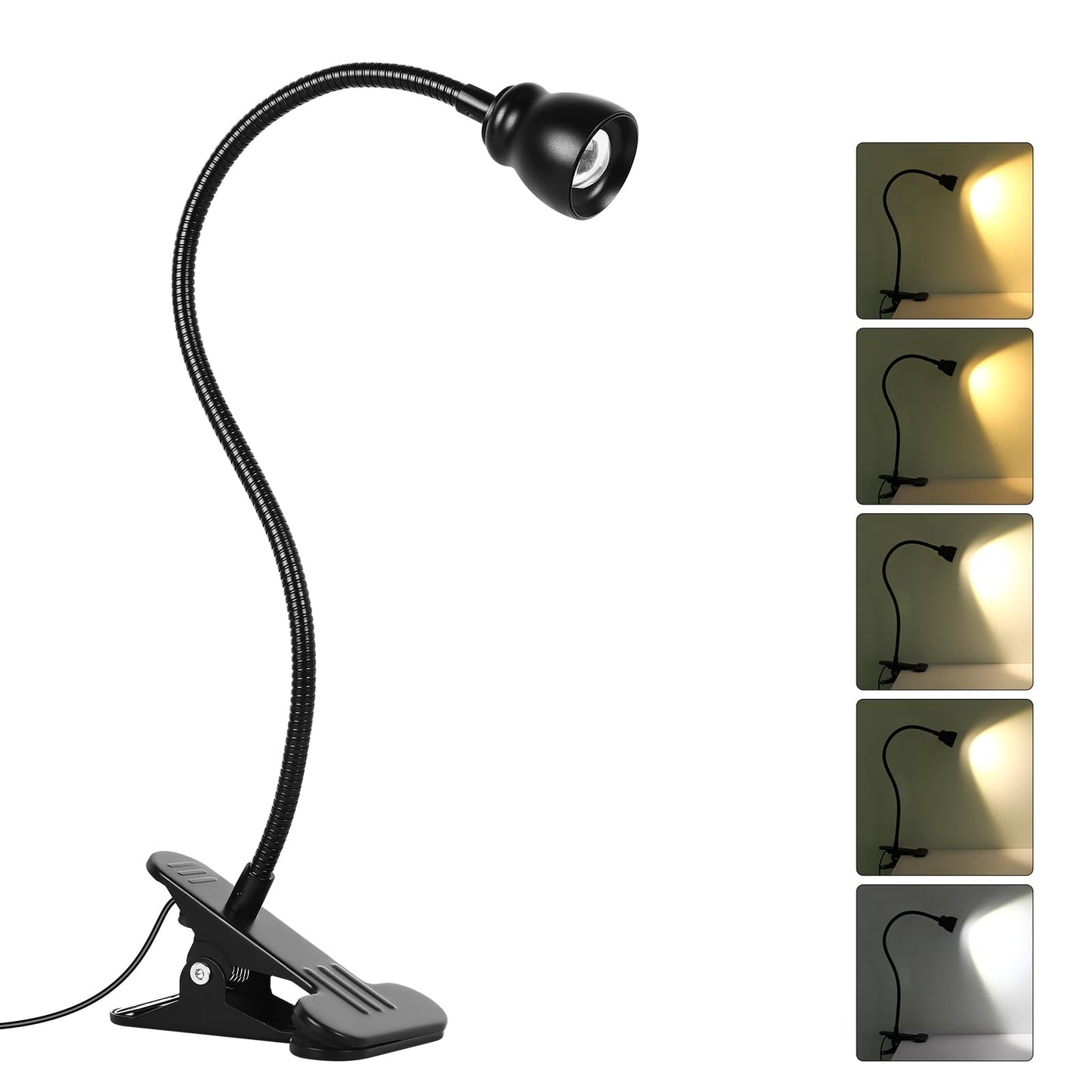 Qeeltek Amber Eye-Caring Book Light for Bed - Adjustable Clip Lamp with Zoomable Lens, Strong Clamp, and Flexible Neck, Ideal for Reading, Studying