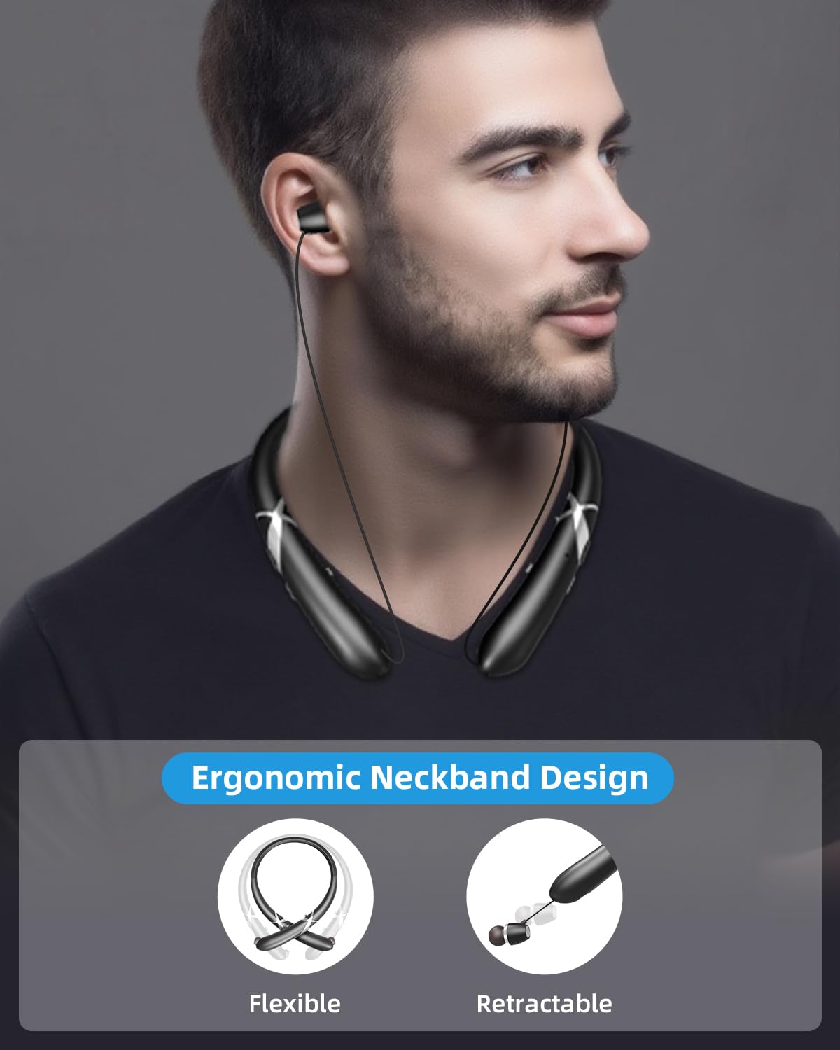 Finpola Neckband Bluetooth Headphones,Retractable Headphone with IPX5 Sweatproof & Vibration Calls for Running, Gym, and Sweat-Proof Workouts