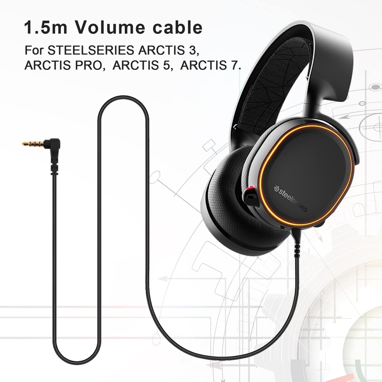 Tobysome 1.5m Black Replacement Arctis Headphone Audio Cable Compatible with SteelSeries Arctis 3/5/7/Pro Gaming Headphones, PS4/PS5/Xbox