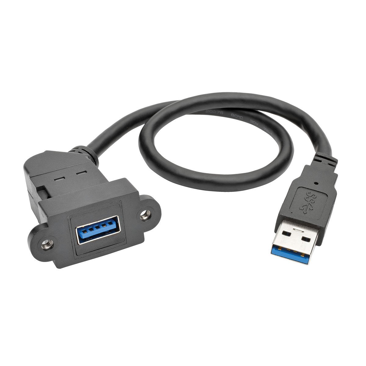 TRIPP LITE USB 3.0 Keystone/Panel Mount Extension Cable (M/F), Angled Connector, Black, 1' (U324-001-KPA-BK)