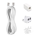KINXIYU Phone Cord 50FT, Landline Telephone Cable with RJ11 Plug, Includes Telephone Inline Coupler RJ11 Splitter and 20pcs Cable Clips(White)