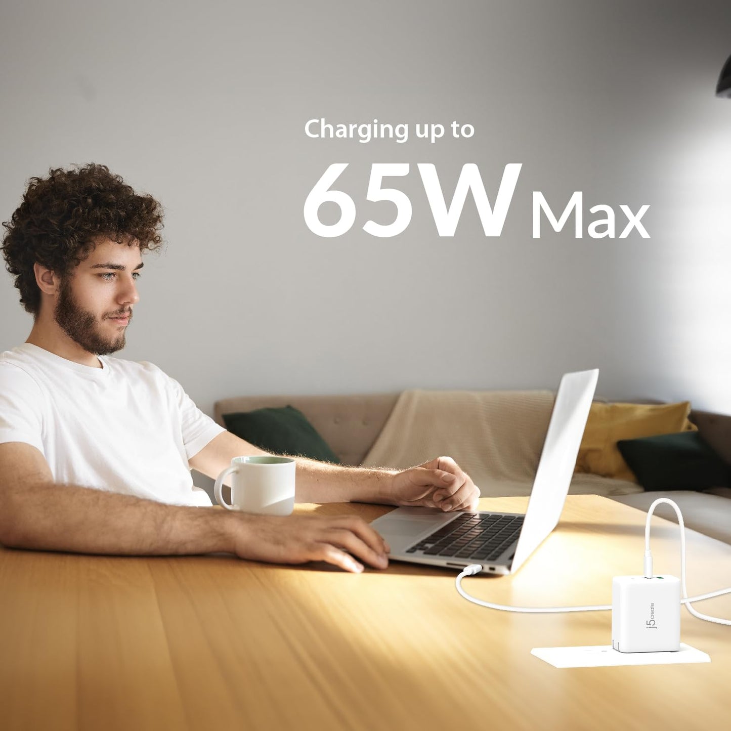 j5create 65W GaN USB-C 3 Port Charger, Compact and Foldable Wall Charger for MacBook Air, iPad Pro, iPhone 15/ Pro/Max, Galaxy S24/ S23, Dell XPS 13