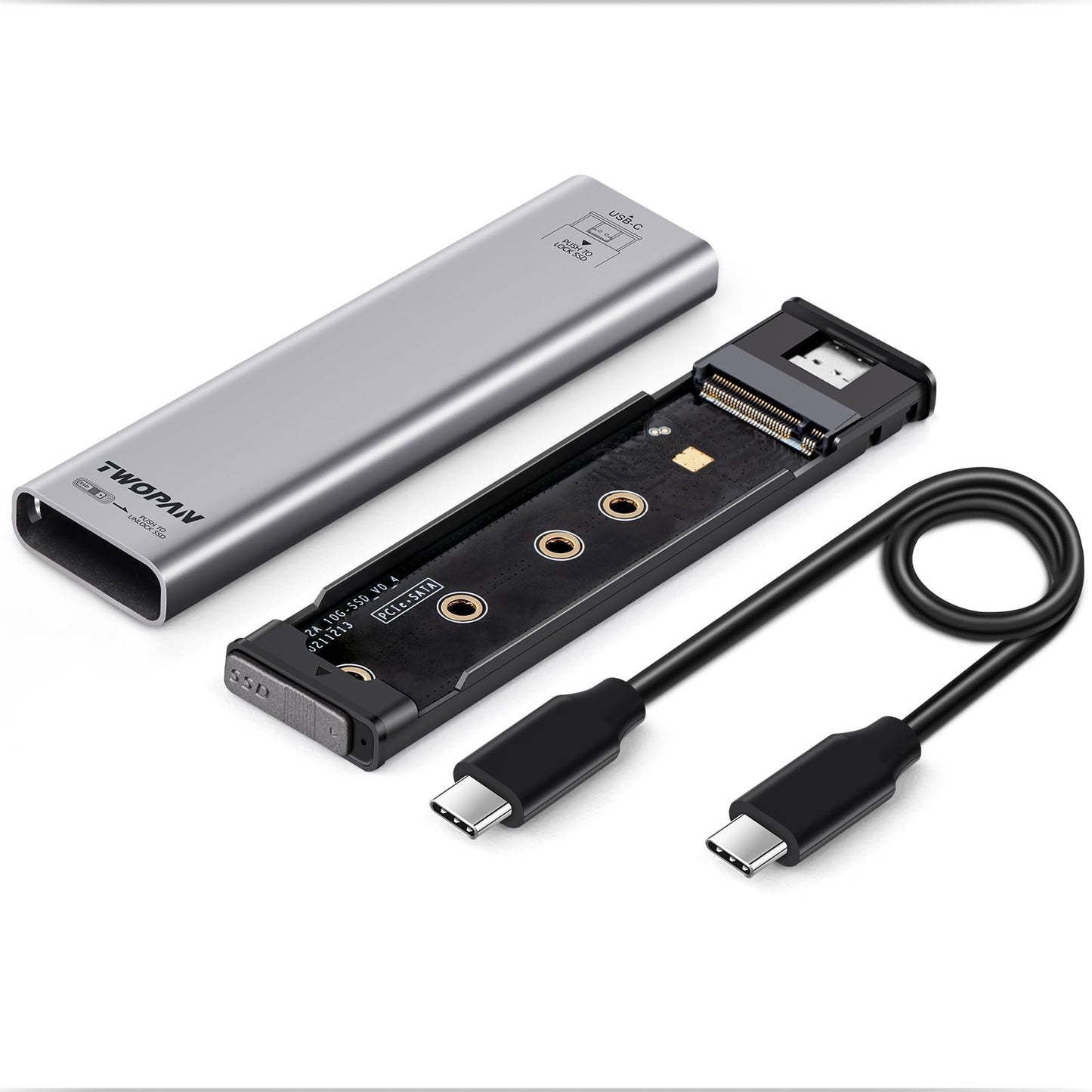 TWOPAN Aluminum M.2 NVMe SSD Enclosure, Tool-Free USB-C 3.2 Gen2 (10Gbps ) Portable External SSD Case for 2230/2242/2260/2280 M-Key/B+M Key Drives