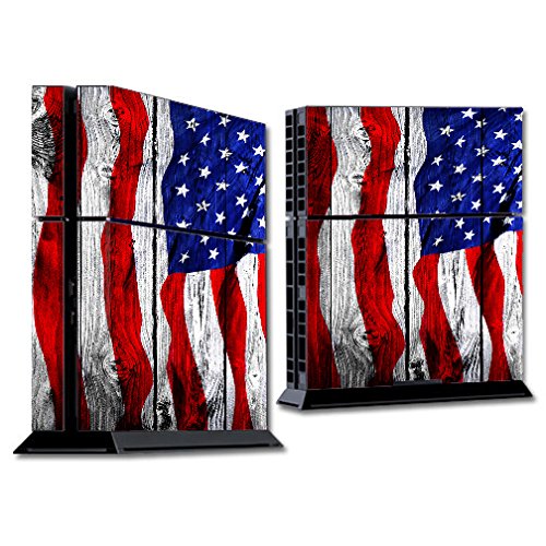 Skin Decal Vinyl Wrap for PS4 Sony Playstation Console (skins only) / American Flag on Wood